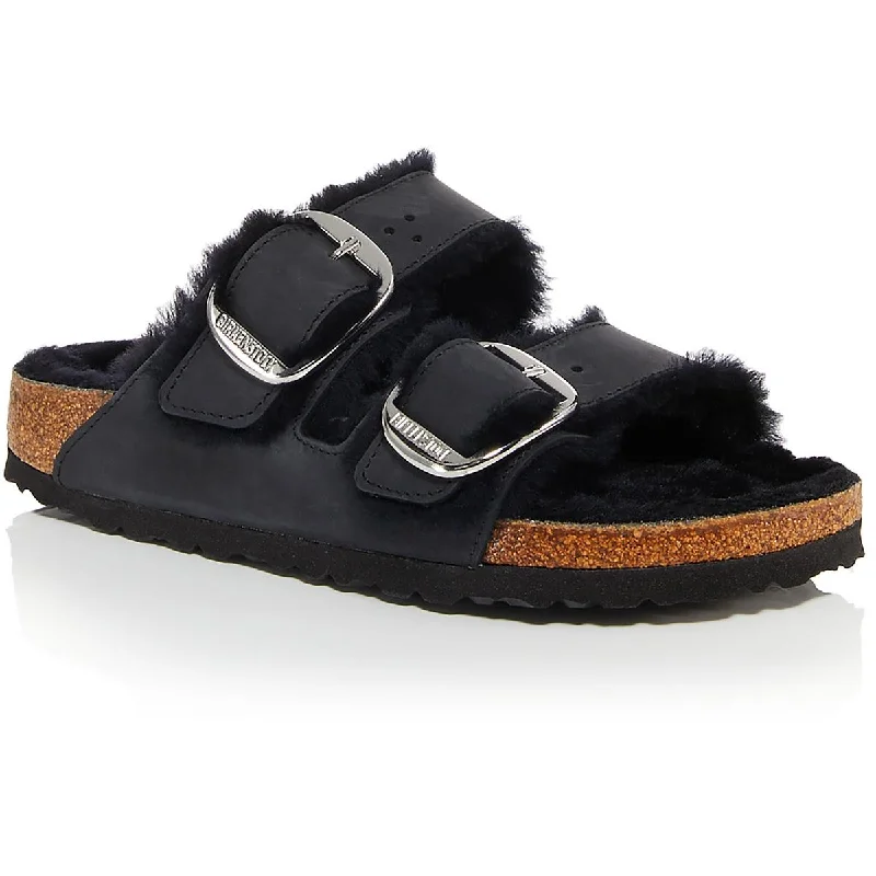 Arizona Big Buckle Shearling Mens Leather Footbed Slide Sandals