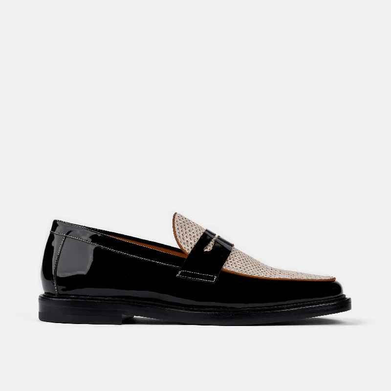 Calum Black/White Leather Penny Loafers