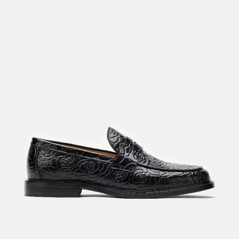 Calum Black Floral Leather Penny Loafers