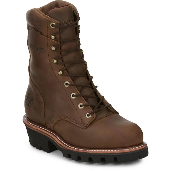 Chippewa Men's 9" Steel Toe WP Ins Logger Work Boot - Brown - 59405