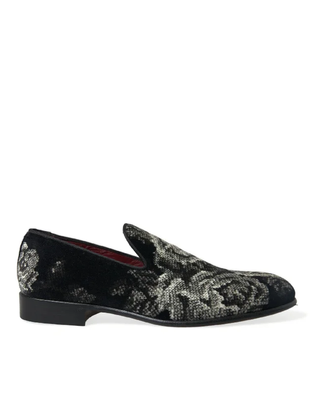 Dolce & Gabbana Elegant Floral Velvet Men's Loafers