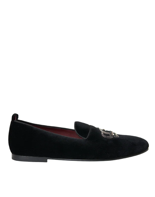 Dolce & Gabbana  Velvet Crystal Crown Men Loafers Men's Shoes