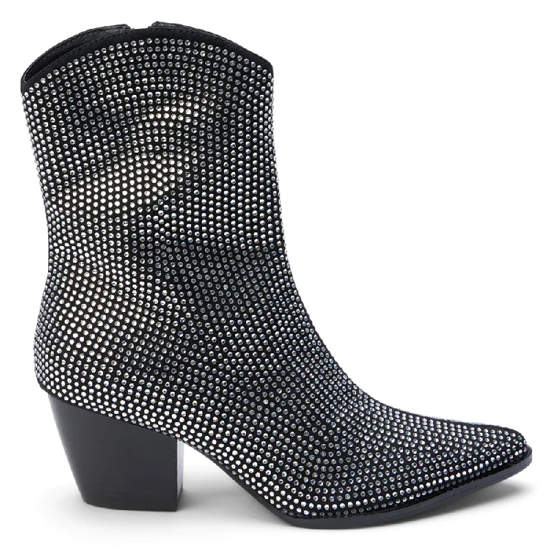 Hazel Rhinestone Pointed Toe Zippered Booties