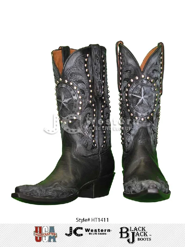 Black Jack HT-1411 Mens Handtooled Vintage Western Boots Black