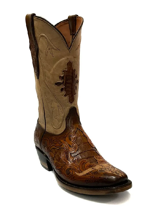 Black Jack MUHT-1425 Mens Hand Tooled Byson Skull Boot Mahogany