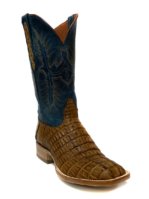 Black Jack PUCG7148 Mens Caiman Crocodile Tail Boots Pull Up Cognac