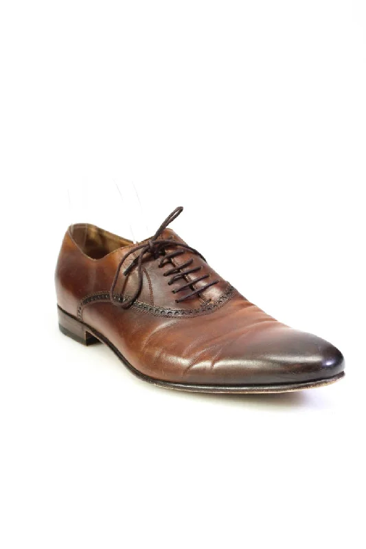 Gucci Mens Lace Up Round Toe Wingtip Oxfords Brown Leather