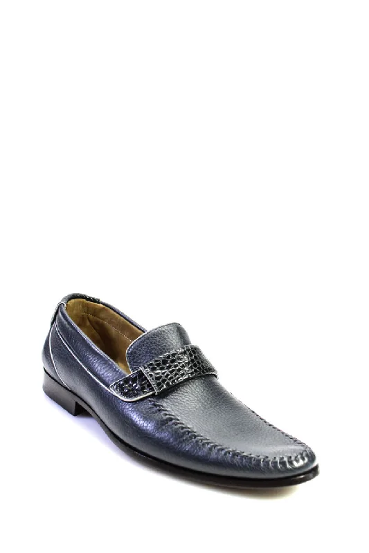 Tardini Mens Genuine America Alligator and Calf Moccasin Loafers Blue