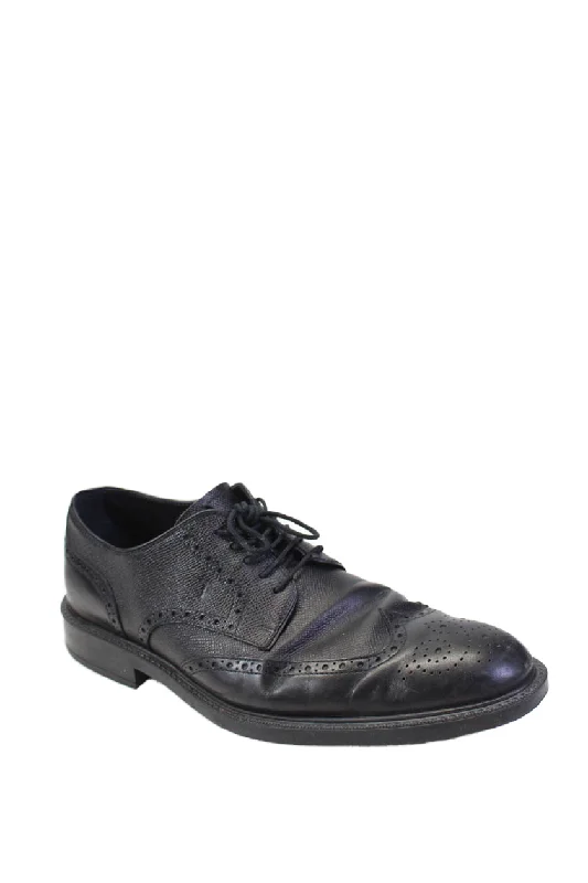 Tods Mens Black Leather Lace Up Wingtip Brogue Oxford Shoes