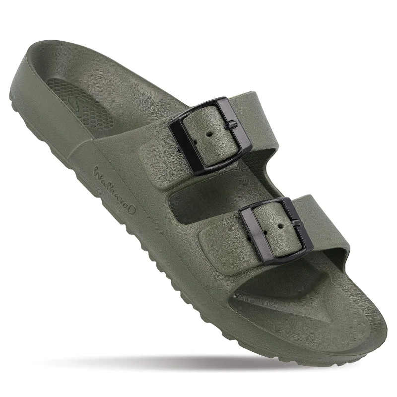 Walkaroo Men Slip On Slide Sandals  - WC4808 Olive Green